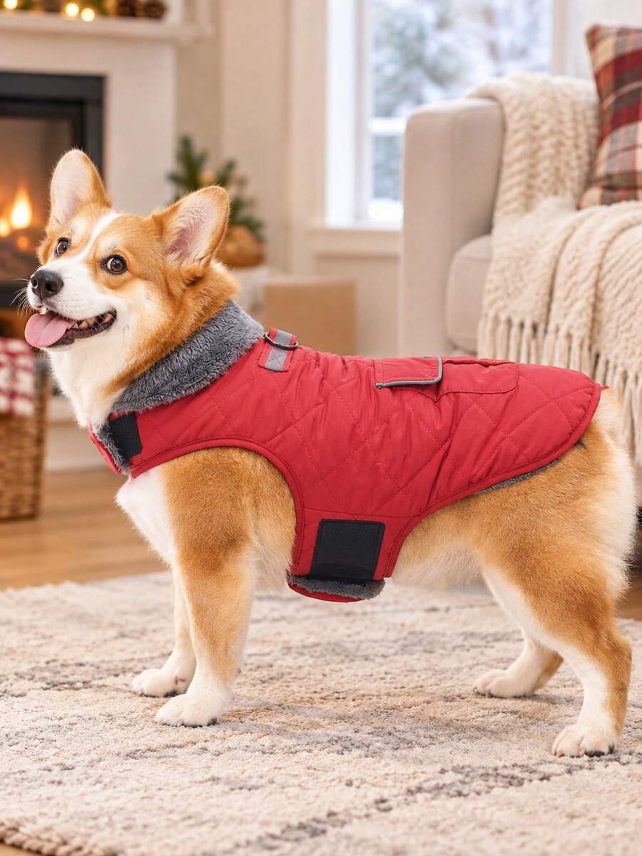 1 Thick Small Dog Coat | Equipped With Storage Bag And Traction Ring, Easy To Wear In Winter, High Visibility Pet Vest