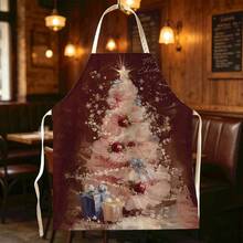 1pc Soft Pink Christmas Tree Print Apron - Sleeveless Design, Durable And Comfortable Fit, Featuring Vintage Christmas Tree, Bow, Berry Gift Box And Snowflake Pattern, Suitable For Cooking, Baking And Home Cleaning, Household Cleaning, Housework Apron, Hand-Painted Holiday Gardening Apron, Fun Christmas Holiday Gift - Multicolor - View 12