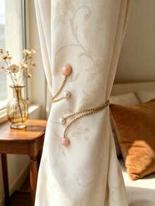 2pcs French Style Pink Pearl Alloy Curtain Tiebacks, Bendable Spring Curtain Clips, Bedroom Curtain Soft Decor Tie-Backs - 2pcs - View 4