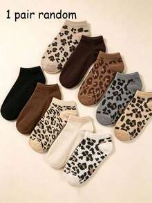 1/5/10 Pairs Women's Leopard Print Short Socks, Breathable Invisible Socks, Casual Cute Comfortable, Suitable For Daily Wear, All Seasons, Random Style - Multicolor - View 13