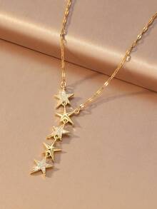 1 pieza Collar en forma de Y para mujer con múltiples estilos de estrella/mariposa/flor, colgante de circonita cúbica brillante, cadena para la clavícula, versátil para citas, fiestas y uso diario - Multicolor - Ver 5