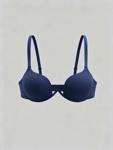DAZY Teenage Student Small Bust Underwire Push-Up Mini Half Cup Bra, Solid Color Minimalist Everyday Bra, Soft Thick Padded Cups, Comfortable Lingerie - Blue - View 4