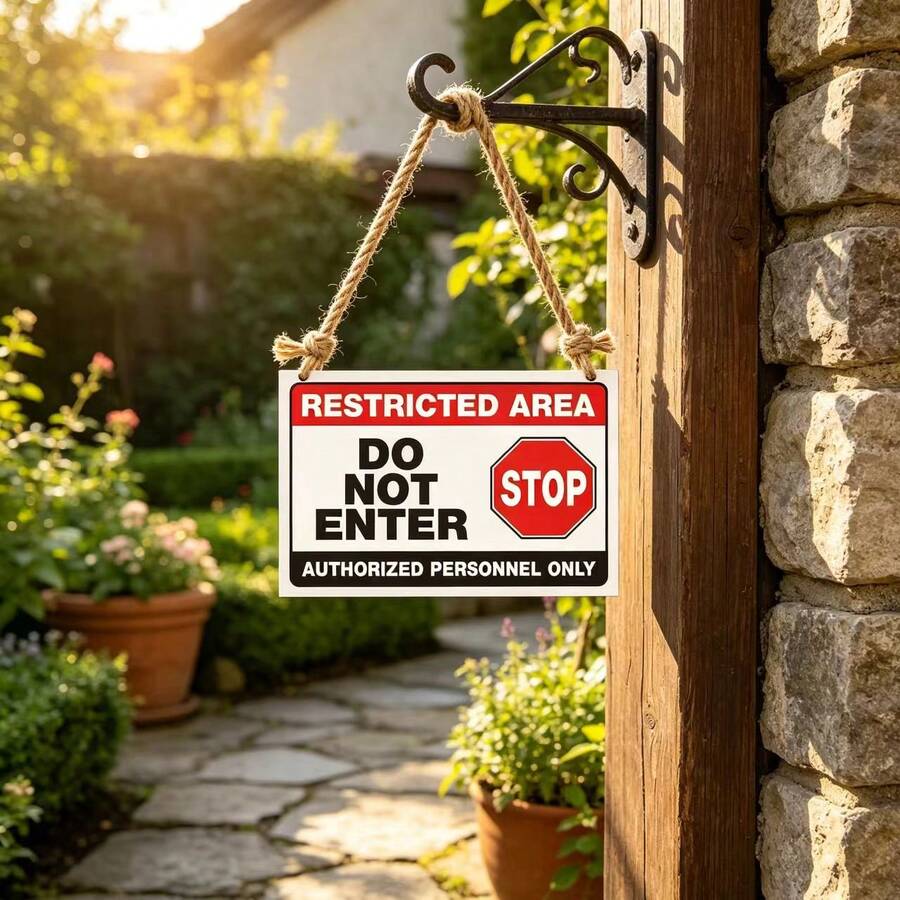 2D Vintage No Entry Warning Wooden Sign, Suitable For Yard Wall Decor, Fence, Garage, Indoor Wall Decoration, Great Gift/No Electricity Required - TM43 - View 1