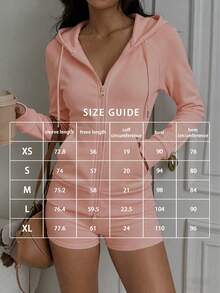 Women's Casual Minimalist Slim Fit Zip-Up Sweatshirt With Pockets And Drawstring, All-Season Spring/Autumn/Winter, Pink Sporty Style - Pink - View 3