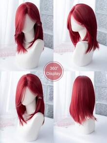 alicegarden 18-Inch Long Synthetic Wig Featuring A Natural Straight Style A Stunning Red. Middle Part Design , This False Hairpiece Is Perfect For Ms Daily Party Cosplay Use, Offering A Natural And Natural Durable Wig Gift For Ladies. - Red - View 8