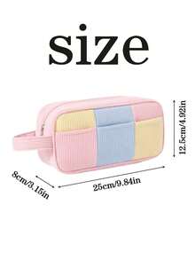 1pc Personalized Custom Name Corduroy Makeup Bag, Large Capacity Macaron Color Block Patchwork Travel Storage Bag With Thickened Handle, Custom Pencil Case, Back To School Gift - Multicolor - View 8