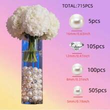 715/2300/6300pcs Pink Vase Filler Beads, 4mm/8mm Mixed Floating Pearls & Acrylic Rhinestones, Suitable For Wedding Centerpiece Decor, Home Tabletop Decoration, Floral Arrangement, Party Supplies - Multicolor - View 11