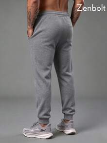 Zenbolt Winter Men's Fleece-Lined Straight-Leg Pants Featuring An Elastic Drawstring Waist; Suitable For Workouts, Lounging At Home, And Casual Wear. - Grey - View 4