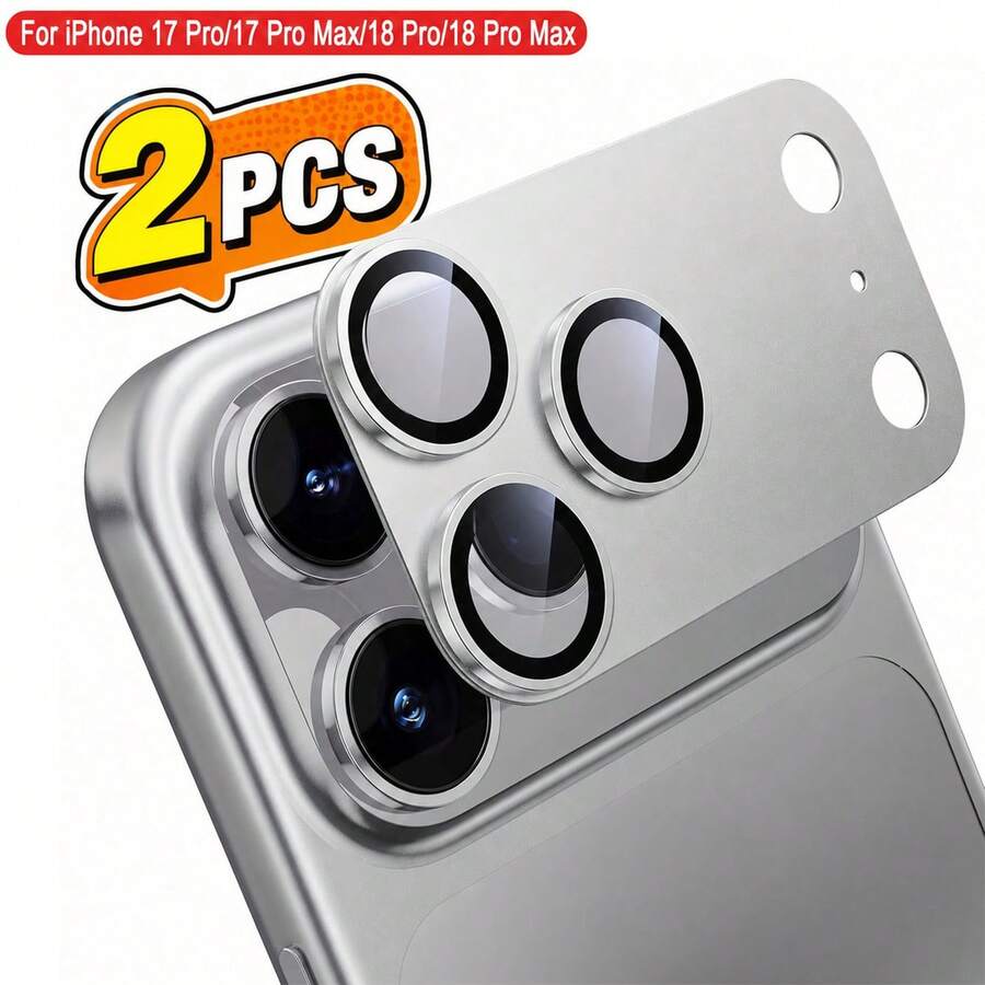 CASECOPS 2Pcs Silver Shockproof Lens Protection Film Compatible With IPhone 18 Pro/18 Pro Max/17 Pro & 17 Pro Max Lens Protector Film Full Coverage Real Machine Color Effectively Protects Camera Lens For Clearer Photos Fashionable And Stylish Birthday Gift Item - 2Pcs - View 1