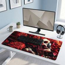 White Skeleton & Red Flower Pattern Gaming Mouse Pad, Non-Slip Rubber Desk Mat, Smooth Glide Surface For PC Laptop Office Home, Gothic Abstract Art Decor, Back To School Supplies - A - View 5