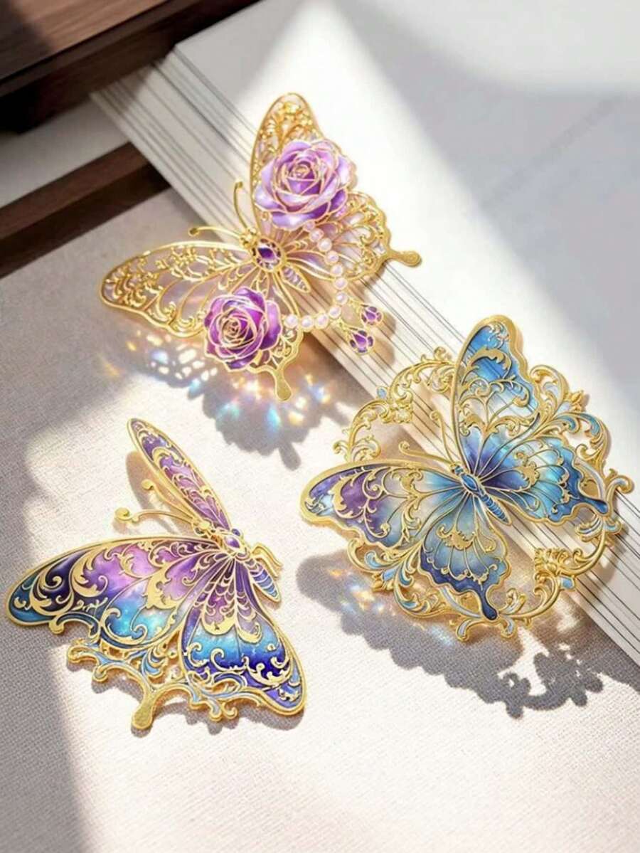 1pc Metal Translucent Butterfly Bookmark, Exquisite Hollow Colorful Creative Gift, Reading Page Clip Bookmark, Creative Souvenir, Gift For Best Friend - Multicolor - View 1