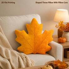 Golden Autumn Maple Leaf 2D Flat Printing Shaped Stuffed Throw Pillow, Perfect For Sofa Bedroom Living Room Cozy Home Decor For Office And Car, Throw Pillow Gift - Multicolor - View 3