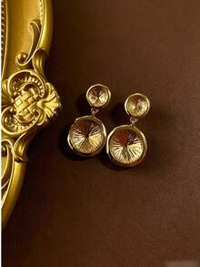 1 Pair Fashion Vintage Luxury Round Hammered Texture Premium Daily Versatile Personalized Earrings - Yellow Gold - View 2