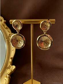 1 Pair Fashion Vintage Luxury Round Hammered Texture Premium Daily Versatile Personalized Earrings - Yellow Gold - View 3