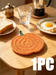 4/1pc Pumpkin Crochet Coaster Set, 4 Colors, Handmade, Highly Absorbent, Suitable For Autumn Thanksgiving, Halloween Home Decor, Rustic Coffee Table Mat, Cute Autumn Kitchen Accessory, Perfect Autumn Gift For Friends, Family And Coffee Lovers - Model B - View 9
