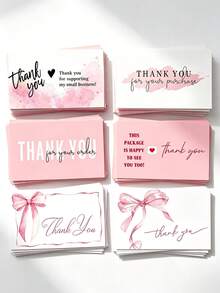 20/50Pcs Pink Watercolor Thank You Cards, 6 Styles Available Bow Design Small Business Package Insert Cards, Thank You For Your Order Cards For Retail Packaging - Sets - View 1