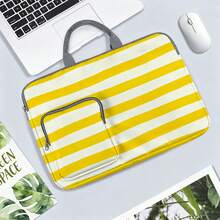 Polka Dot And Striped Pattern Laptop Bag/Briefcase - Made Of Soft Fabric, Compatible With Various Laptop And Tablet Devices; Equipped With External Zipper Pocket And Fixed Handle, Large Capacity Storage, Balancing Protection And Portability, Suitable For Work, Study And Travel, Essential For Daily Commute - Grey - View 10
