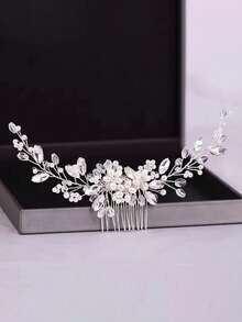 1pc Luxury Rhinestone Twisted Hair Accessory, Adult Banquet Photography Updo Hair Comb, Bridal Wedding Headpiece In Stock - Silver - View 7