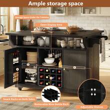 Flieks Multifunctional Serving Trolley, Kitchen Trolley With Storage Space, Adjustable Shelves And Wine Rack, Mobile Side Table For Dining Room, Living Room And Balcony - Black - View 5
