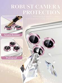 6PCS Bling Camera Lens Protector Compatible With Iphone 18 Pro Max/18 Pro, 17 Pro Max/17 Pro/17 Air/17, 16 Pro Max/16 Pro/15/14/13/12/11, Shiny Crystal Diamond Metal Ring, 9H Tempered Glass, Anti-Scratch, HD Clear, Full Coverage, Case Friendly Camera Protection, Fashion Phone Accessories - Pink - View 4