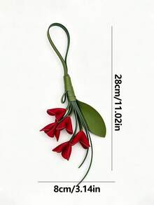 1pc Rustic Aesthetic Style Multi-Color Tulip Bouquet Artificial Leather Flower, With Green Leaf Details, Long Rope Loop Hanging Ornament, Keychain, Bag Charm, All-Season Daily Decor And Holiday Gift - Multicolor - View 8