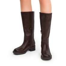 Women's Knee-High Boots, Comfortable Chunky Block Heel Pointed Toe Pull On Side Zipper Suede Slouch Riding Boots - Dark Brown - View 10