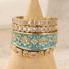 4pcs Vintage Handmade Court Style Women's Ring Set, Bohemian Style, Perfect Holiday Gift - Gold - View 4