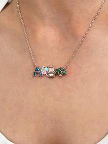 1pc Fashionable New Ins Style Cute Sweet Rhinestone Inlaid Amusement Park Pendant Necklace, Exquisite Elegant Versatile Simple Casual Jewelry For Women, Suitable For Daily Wear, Parties And Dates - Rose Gold - View 4