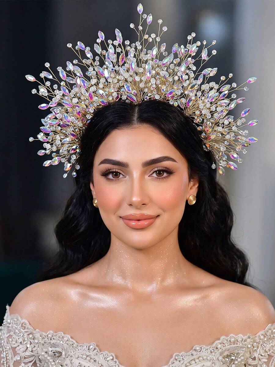 1pc Gorgeous Rhinestone Crystal Crown Hair Hoop Exquisite Women's Hair Accessories Fashion Wedding Party Holiday Party Headband