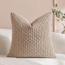 1 pieza/2 piezas Funda de cojín a rayas en estilo bohemio (Inserto de cojín no incluido), Funda de cojín decorativa cuadrada de unicolor de felpa suave para vacaciones, sofá, dormitorio, cama, uso en todas las estaciones - Caqui - Ver 17