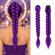 Pre-Braided Ponytail Braid, Thick Braided Hair Extension, Suitable For Wedding, Concert, Halloween, Cosplay, Vacation, K-Pop, Y2K And Photography - Purple - View 6