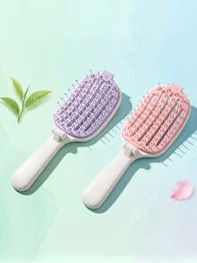 1pc Folding Ribbed Single-Sided Oval Hairbrush, Dry And Wet Dual Use, Automatic Cleaning Smoothing Hair Comb, With Scalp Massage Function - Multicolor - View 3