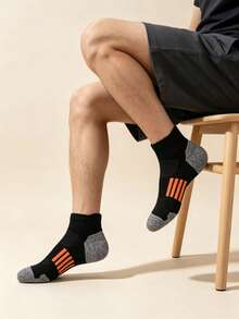 Colorblock Thick Cushioned Sports Boat Socks, Moisture-Wicking Breathable Outdoor Training Casual Men's Socks - Light Grey - View 2