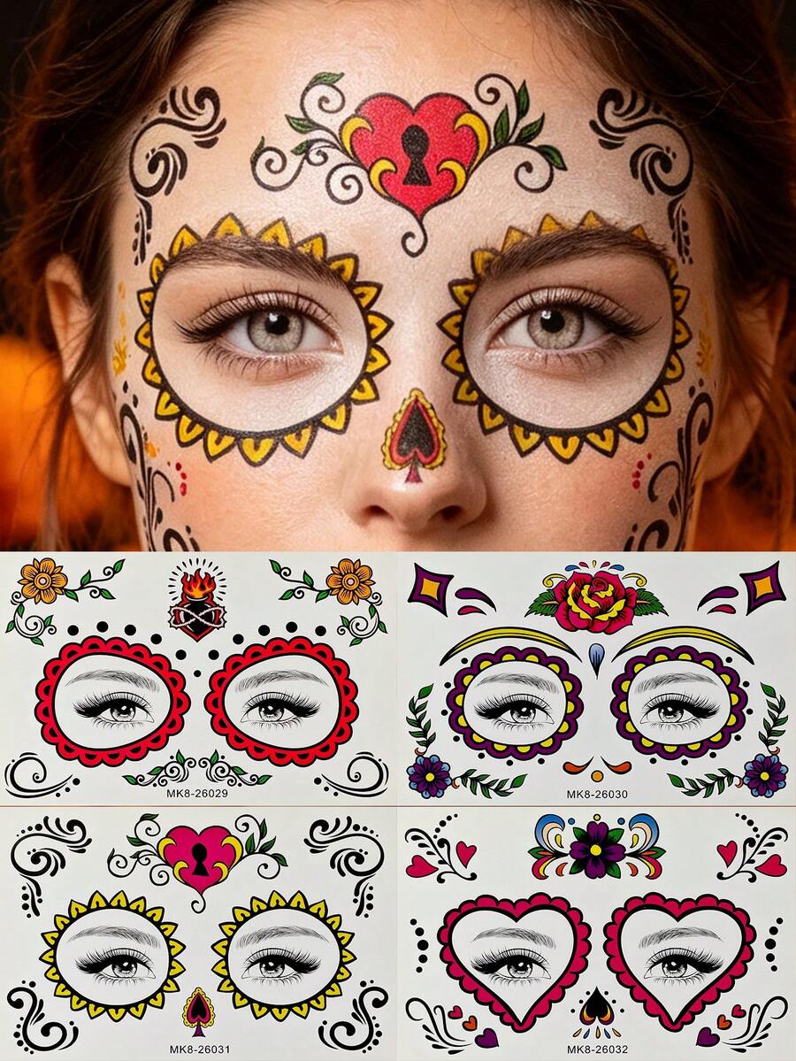 6pcs Colorful Butterfly Snowflake Temporary Face Tattoo Stickers, Fairy Ice Princess Face Decoration Tattoos, Waterproof Face & Body Stickers, Suitable For Halloween, EDM Party, Cosplay, Music Festival Makeup