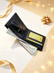 1 buah Dompet Pendek Pria Tekstur Tenun Mewah Hitam, Slot Kartu Ganda, Jendela ID, Dompet Kulit PU Lipat Dua, Dompet Pendek Portabel Kapasitas Besar Minimalis untuk Bisnis, Cocok untuk Perjalanan Sehari-hari dan Acara Bisnis Ringan, Hadiah Liburan - Hitam - View 11
