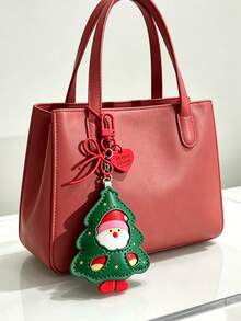 Christmas Tree & Santa Claus PU Leather Keychain, Cute Cartoon Christmas Element Bag Charm, Red Bow & Heart Pendant Decoration, Women's Key Chain, Creative Christmas Small Gift For Classmates & Friends Holiday Keepsake - Multicolor - View 3