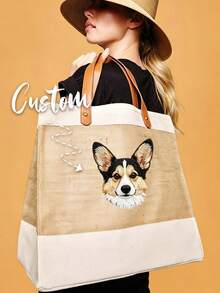 Personalized Pet Photo And Name Tote Bag, Large Capacity Shoulder Bag, Customizable Foldable Personalized Tote Bag Featured With Name Logo Text, Available In Various Colors, Solid Color Large Capacity Shoulder Bag, Suitable For Work, Travel And School, Suitable For Holidays. Ideal Gift For Birthday, Anniversary And Valentine's Day. - Multicolor - View 9