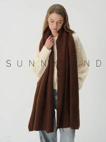 1pc Women's Solid Color Polyester Soft Skin-Friendly Warm Scarf For Daily Use - Brown - View 1