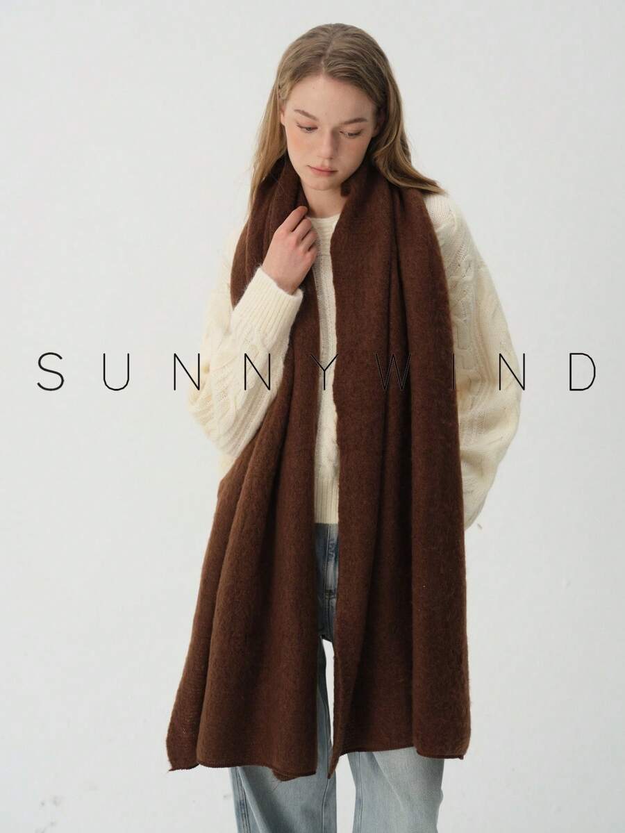1pc Women's Solid Color Polyester Soft Skin-Friendly Warm Scarf For Daily Use - Brown - View 1