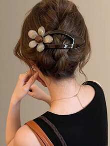 1pc Milk Coffee Flower Shaped Duckbill Hair Clip, Elegant Updo Styling Tool, Versatile Daily Hair Accessory With Elegant - Multicolor - View 1