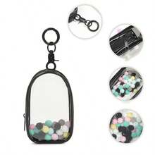 1pc Portable Character Mini Figure Transparent Display Bag (With Keychain And Colorful Ball, No Figure Included), Hanging Style Blind Box Storage Bag, Zipper Closure, Dust-Proof Collectible Box, Cute Bag Charm, Backpack Pendant, Car Key Chain - White - View 6
