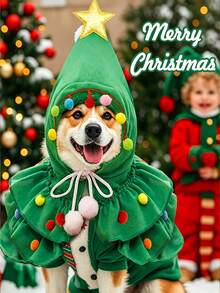 1 buah Kostum Natal Hewan Peliharaan - Jubah Hewan Peliharaan Berbentuk Pohon Natal Merah & Hijau, Jubah Lucu untuk Kucing & Anjing Kecil, Jubah Pakaian Hewan Peliharaan Kreatif, Aksesori Hewan Peliharaan yang Menggemaskan - MultiWarna - View 3