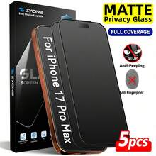ZYONS 5片裝 霧面防窺螢幕保護貼，適用於 iPhone 18 Pro Max 6.9 吋強化玻璃，全螢幕防窺、防盜視、抗眩光，9H+ 硬度，防指紋，相容手機殼，適用於 iPhone 18 Pro Max/Duo 17 Pro Max、17 Air、16 Pro Max/16 Pro/16 Plus/16/15 Pro Max/14 Pro Max - 黑色 - 查看 47