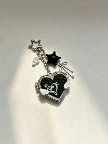 Korean Vintage Love Small Wing Mirror Bag Charm Ins Style Music Note Guitar Pendant Portable Heart-Shaped Y2k Small Mirror Niche Key Chain - Multicolor - View 12