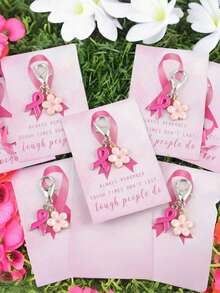 1/10|40 st rosa serie rosett- och körsbärsblomsnyckelringset, en positiv present för kvinnor under bröstcancerawarenessmånaden, lämplig för väskor, hängen, nyckelringar, accessoarer och jul (hummerlås med slumpmässig riktning) - Multifärgad - Visa 1