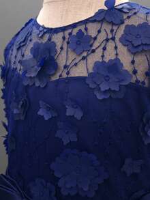 Tween Girl Princess Dress With Train, Wedding Flower Girl, Birthday Party, Holiday Party, School Dance, Piano Performance Formal Gown - Navy Blue - View 5