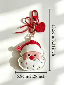 Christmas Tree & Santa Claus PU Leather Keychain, Cute Cartoon Christmas Element Bag Charm, Red Bow & Heart Pendant Decoration, Women's Key Chain, Creative Christmas Small Gift For Classmates & Friends Holiday Keepsake - Multicolor - View 6