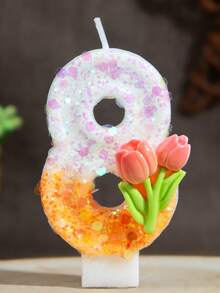 1pc Birthday Candle Number 0-9 Tulip Decoration, Suitable For Girls' Birthday Cake Decoration, Holiday Party, Children's First Birthday, Cake Shop, Dessert Shop, Photography Props - Orange - View 20