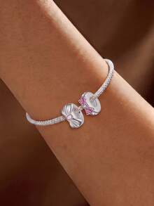 1pc Bow Heart Pendant, Suitable For Women's Bracelets, Bangles, DIY Jewelry Making, And Daily Outfit Matching, Can Decorate Girls' Jewelry - Silver - View 4