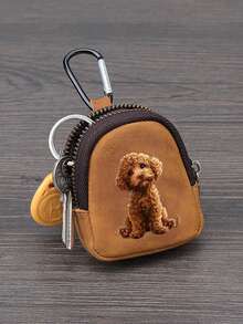 Mini Zipper Coin Purse With Curly Puppy Design (With Snap Clasp), Portable PU Leather Headphone Pouch, Small Key Card Holder, Original Coin Purse, Zipper Earphone Storage Bag, Key Pouch And Keychain Accessories - Multicolor - View 5